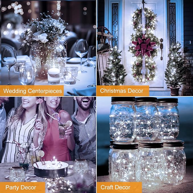 btfarm 18 Pack Fairy Lights Battery Operated [3 Modes], 7ft 20 Led Twinkle Lights String Lights Waterproof Bulk Small Mini Silver Wire for Mason Jars Vases Wedding Table Centerpiece, Cool White