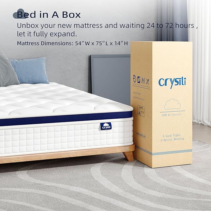 Full Mattress 14 Inch - Hybrid Mattress Bed in a Box, Medium Firm Support, Pressure & Pain Relief for All Sleepers, CertiPUR-US Certified, Fiberglass-free, Reinforced Edge Support, Motion Isolation
