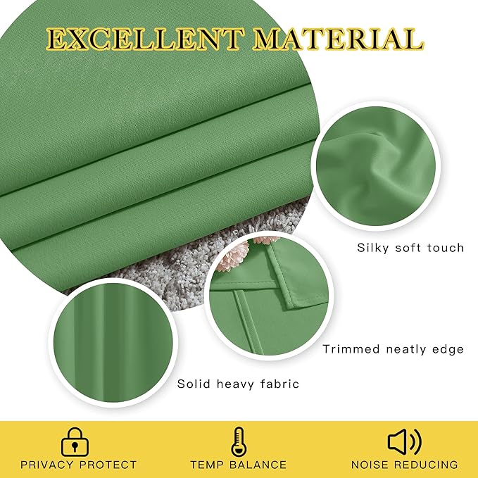 NICETOWN Insulated Blackout Curtains and Drapes - Microfiber Energy Saving Thermal Insulated Solid Grommet Blackout Draperies for Kitchen (1 Pair, 52 inches by 54 Inch, Forest Green)