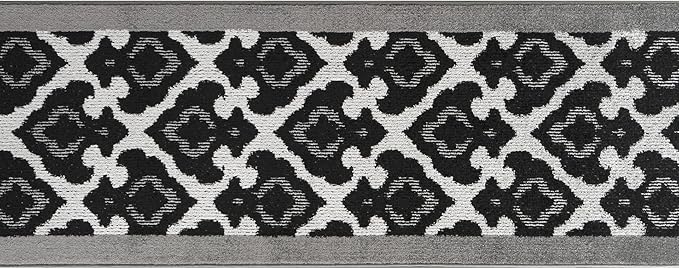 Custom Length Cut to Size Fleur de Lis Inspired Carpet Runner Rug for Hallways, Non Slip Rubber Backed, 31 inch Wide X Customized Length, Royal Grey, 31 inch X 19 feet