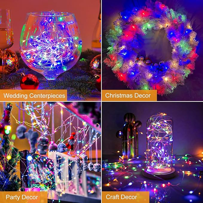 btfarm 12 Pack Fairy Lights Battery Operated [3 Modes], 7ft 20 Led Twinkle Lights String Lights Waterproof Bulk Small Mini Silver Wire for Mason Jars Vases Wedding Table Centerpiece, Colorful
