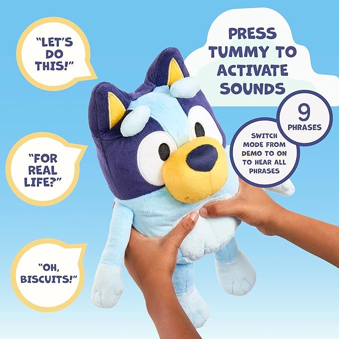 Bluey Sound Effects Talking Stuffed Plush, 13” Soft Musical Toys, Interactive Stuffed Animal with 9 Different Phrases, Musical Toys for Kids