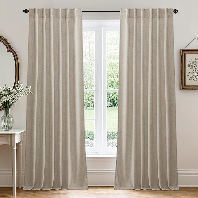 RYB HOME Natural Beige Linen Sheer Curtains 72 inches Long for Living Room and Dining Room, Back Tab/Rod Pocket, Light Filtering Sheer Curtains and Drapes, W 52 x L 72 inches, 2 Panels Set