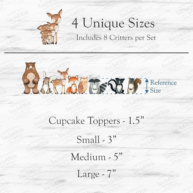 Back40Life Forest Critters Painted Wooden Animal Cutout Shapes (Small + Stands (Bundle of 8))