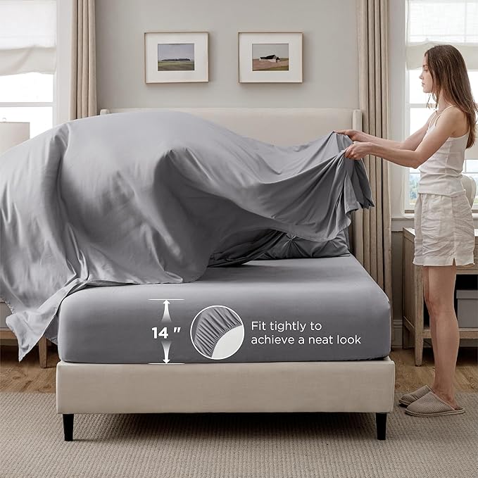 Bedsure California King Comforter Set Grey - Bed in a Bag Cal King Bedding Set 7 Pieces, GentleSoft™ Pintuck Bed Set Gift for Family, Pinch Pleat Grey Comforter with Sheets, Pillowcases & Shams