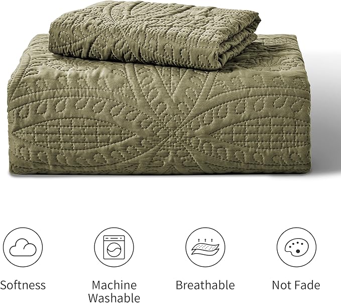 Love's cabin Twin Quilt Bedding Set Green Bedspreads - Soft Bed Summer Lightweight Bedspread Comforter - Coin Pattern Bedding Coverlet for All Season - 2 Pieces (1 Quilt, 1 Pillow Sham)