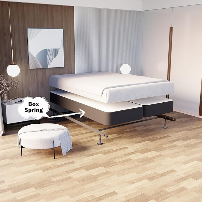 Nutan Inch Sturdy Box Spring for Mattress Support-Durable and Fully Assembled, Natural Wood Full, Gray, 4" Foundation