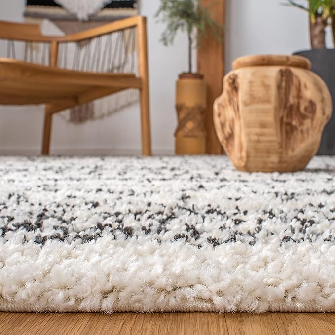 SAFAVIEH Arizona Shag Collection X-Large Area Rug - 11' x 15', Ivory & Black, Moroccan Design, Non-Shedding & Easy Care, 1.6-inch Thick Ideal for High Traffic Areas in Living Room, Bedroom (ASG741Z)