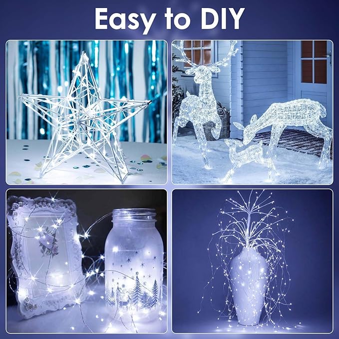 2-Pack Fairy Lights Battery Operated with Remote, Waterproof 66FT 200 LED Battery String Lights Outdoor Indoor, 8 Modes Twinkle Lights with Timer for Bedroom Wedding DIY Christmas Decor (Cool White)