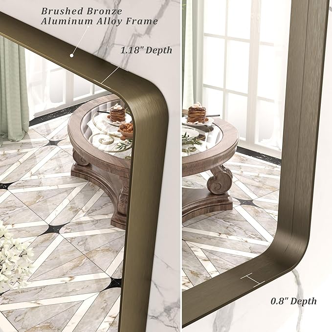 40x36 Bronze Bathroom Mirror, Brushed Metal Bathroom Vanity Mirrors for Wall, Rounded Corner Bronze Rectangle Mirror for Farmhouse, Bedroom, Anti-Rust (Horizontal/Vertical)
