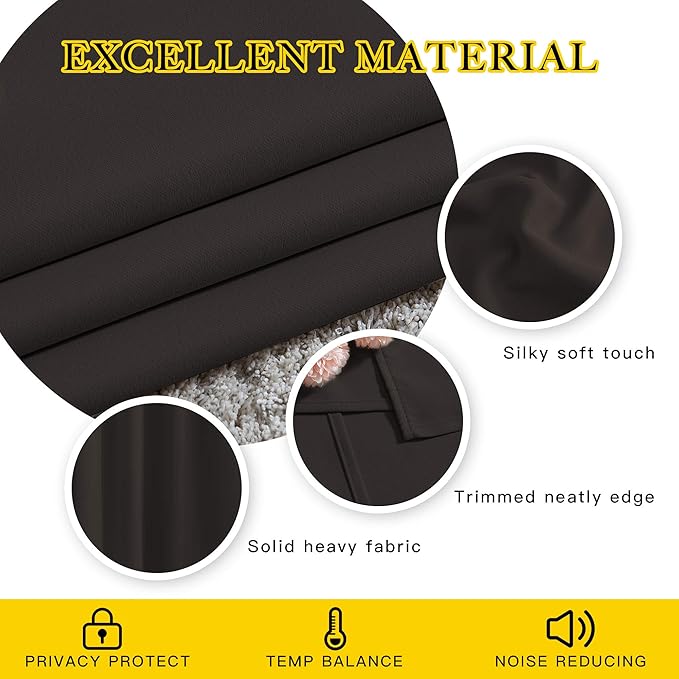NICETOWN Blackout Curtains Panels for Window - Home Fashion Machine Washable Ring Top Thermal Insulated Solid Blackout Draperies for Kid's Room (2 Panels, 52 inches W x 95 inches, Toffee Brown)