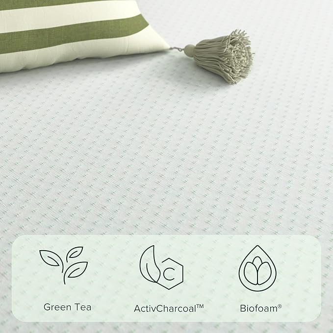ZINUS 10 Inch Green Tea Memory Foam Mattress, Queen, Fiberglass Free, Patented Custom Contour Support, Sturdy Base Foam, CertiPUR-US Certified, Mattress in A Box, White