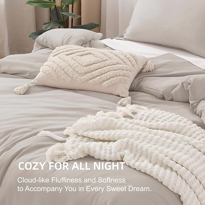 Litanika Linen Super King Plus Comforter Set, 3 Pieces Linen Lightweight Solid Super King Plus Bedding Comforter Set, All Season Fluffy Bed Set (1 Comforter & 2 Pillowcases)