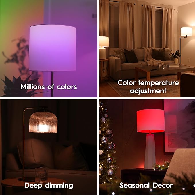 GE Cync A19 LED Smart Light Bulbs, Room Decor Aesthetic Bluetooth and WiFi Color Changing Lights, LED Indoor Light Bulb, Compatible with Alexa and Google (2 Pack)