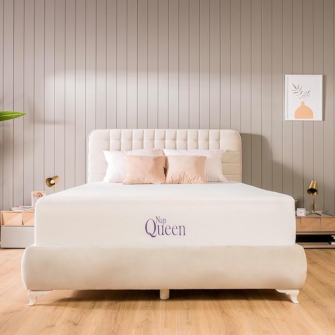 NapQueen 10 Inch Cooling Gel Full Size Medium Firm Memory Foam Mattress, Bed in a Box, White