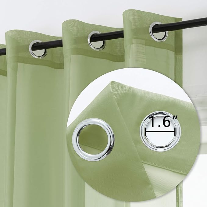 DUALIFE 54 Inch Length Sage Green Sheer Curtains for Kitchen Window 2 Panels Set Home Decoration Spring Window Treatments for Living Room Bathroom Dining Room St Patric Day Decor 52X54 Inhces Long