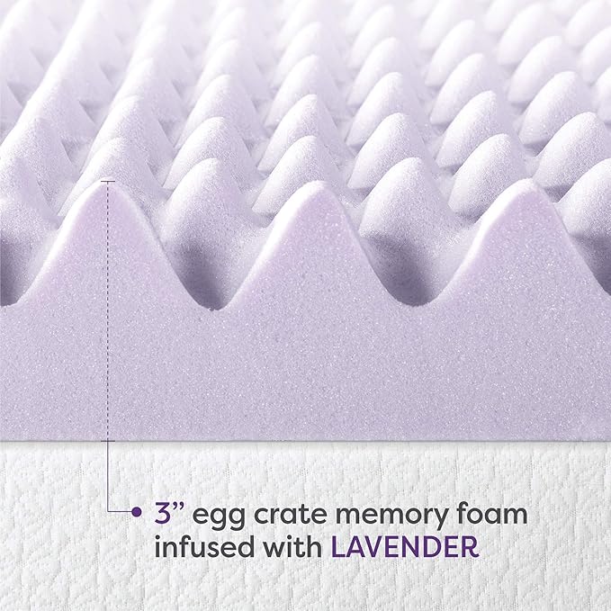 Best Price Mattress 3 Inch Egg Crate Memory Foam Mattress Topper with Soothing Lavender Infusion, CertiPUR-US Certified, Dorm Essentials, Twin