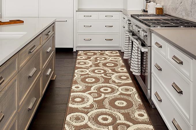 Custom Length Cut to Size Modern Farmhouse Carpet Runner Rug for Hallways, Non Slip Rubber Backed, 31 inch Wide X Customized Length, Geo Brown, 31 inch X 12 feet