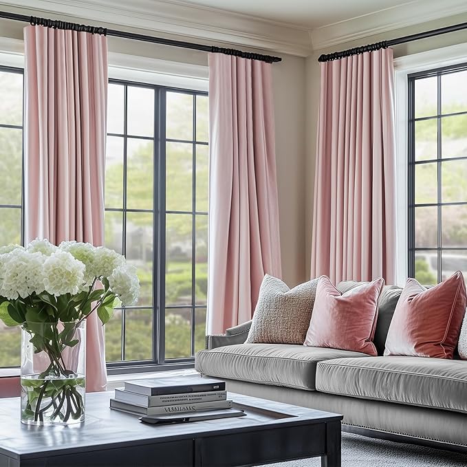 Lazzzy Velvet Blackout Curtains Thermal Insulated Room Window Drapes Super Soft Luxury Curtains for Living Room Bedroom Rod Pocket 2 Panels, Dusty Pink, 52" W x 102" L