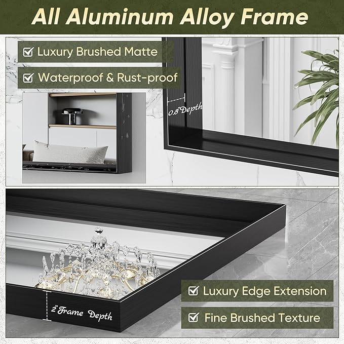 Suidia Bathroom Mirror, 24" x 36" Wall Mirror Metal Framed, Bathroom Vanity Mirror for Living Room Bedroom Bathroom Entryway, Black, Rect Corner Style