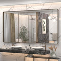 66x36 Inch Bronze Bathroom Mirror, Brushed Bronze Metal Frame Mirrors for Wall, Rounded Rectangle Bronze Mirror for Vanity,Farmhouse, Bedroom, Anti-Rust (Horizontal/Vertical)