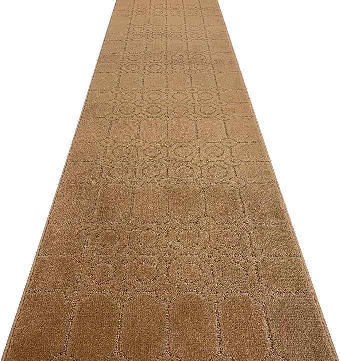 Custom Size Modern Abstract Floor Carpet Runner Rug for Hallways, Slip Resistant Latex Rubber Backed, 31 inch Wide X Customized Length, Art Gold Tan, 31 inch X 27 feet