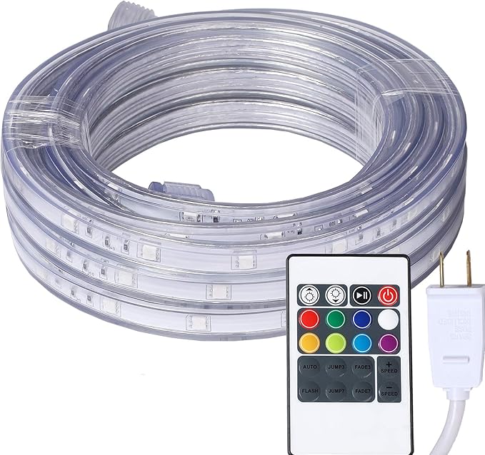 16.4 Feet Flat Flexible LED Rope Lights, Color Changing RGB Strip Light with Remote Control, 8 Colors Multiple Modes, Plug in Novelty Lighting, Connectable and Waterproof for Home Kitchen Outdoor Use…