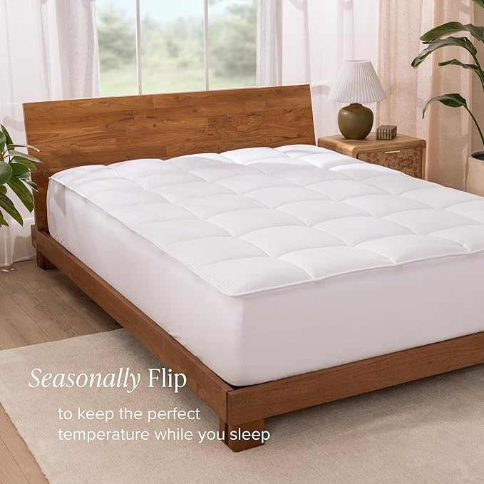 Bare Home California King Mattress Topper, Pillow Top Reversible, 1.5 inch Thick, Breathable, Deep Pocket, Machine Washable, White