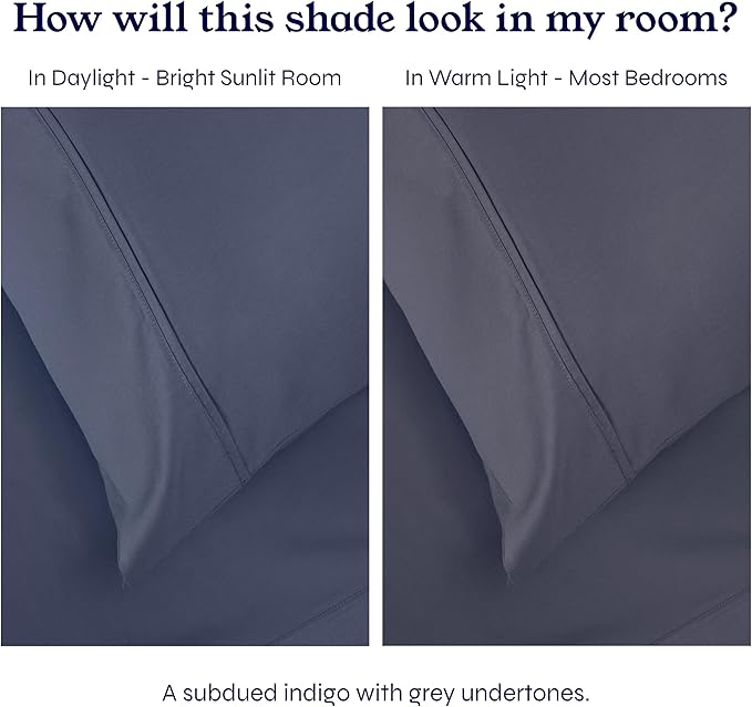 California Design Den Natural 100% Cotton Cooling Sheets for Queen Size Bed - Soft 400 Thread Count Sateen, Deep Pockets with All Around Elastic for a Snug Fit, Durable Bedding - Indigo Dusty Blue