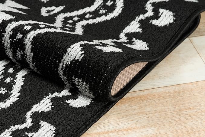 Custom Length Cut to Size Tribal Ethnic Southwestern Inspired Hallway Runner Rug, Non Slip Rubber Backed, 31 inch Wide X Customized Length, Aztec Black, 31 inch X 14 feet