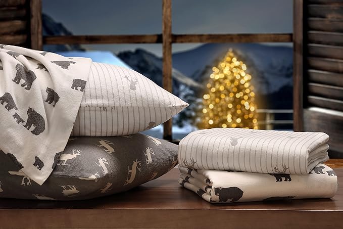 Eddie Bauer - Twin Sheets, Cotton Flannel Bedding Set, Brushed For Extra Softness, Cozy Home Decor (Elk Grove, Twin)