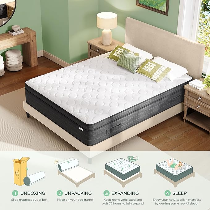 koorlian XL Twin Mattress 12 Inch - Cooling Hybrid Mattress in a Box for Back Pain Relief - Pocket Spring & Memory Foam | Fiberglass-Free, Medium Firm Feel, CertiPUR-US, 120 Nights Trial