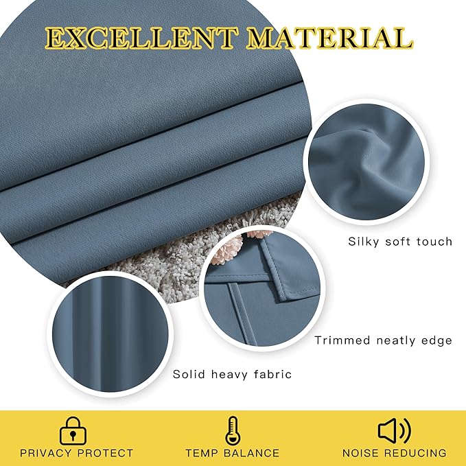 NICETOWN Room Darkening Curtain Panels - (52 inches Wide, Smoky Blue, 2 Pieces) Nursery & Infant Care Drapes, Extra Long 120 inches Length Curtains for Patio Door/Dining Room