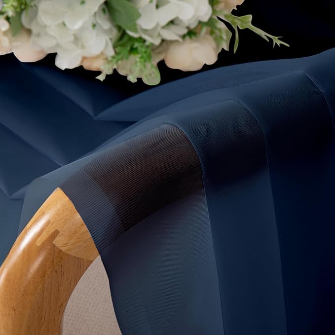 Aiyufeng 2 Piece Dark Blue Extra Long Sheer Curtains 120 Inch Length, Light Filtering Kitchen Curtain for Window, Voile Top Dual Rod Pocket, 2 x 40 W x 120" L