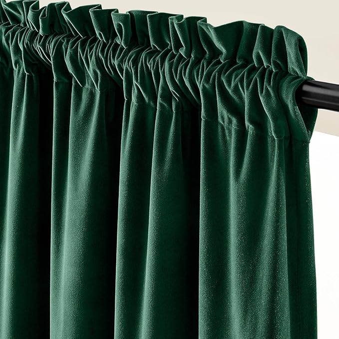 Lazzzy Velvet Blackout Curtains Thermal Insulated Room Window Drapes Super Soft Luxury Curtains for Living Room Bedroom Rod Pocket 2 Panels, Emerald Green, 62" W x 84" L