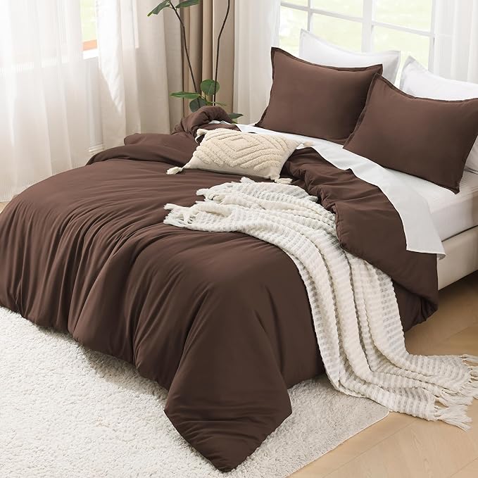 Litanika Comforters Brown Super King Plus Size, 3 Pieces Lightweight Solid Bedding Set & Collections, All Season Fluffy Bed Set (128x120In Comforter & 2 Pillowcases)