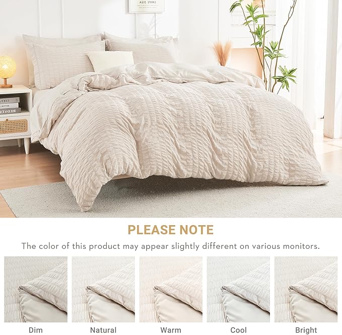 HYMOKEGE Beige Twin XL Comforter Set Seersucker 5 Pieces, All Season Luxury Bed in a Bag for Bedroom, Bedding Set with Comforter, Sheets, Pillowcase & Sham