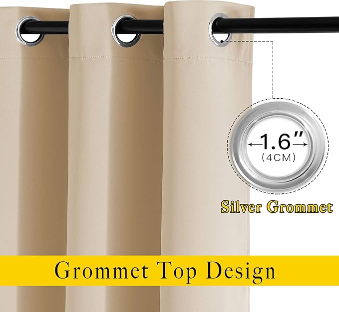 NICETOWN Bedroom Blackout Curtains and Drapes - Window Treatment Thermal Insulated Solid Grommet Blackout Draperies for Bedroom (Biscotti Beige, Set of 2, 46 by 54 Inch)