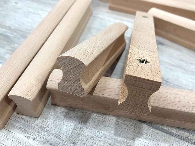 6Pcs Unfinished Beech Wood Solid Furniture Pulls Handles,Unfinished Unpainted Paintable Wooden Handles Cupboard Closet Drawer Handle Pull,Length 6.3",Hole Dis.5.04"