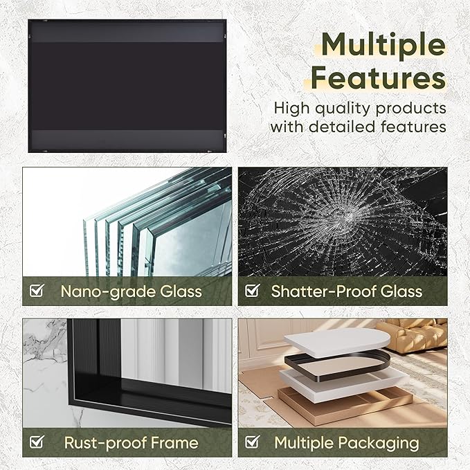 Suidia Bathroom Mirrors, 72" x 36" Wall Mirror Metal Framed, Bathroom Vanity Mirror for Living Room Bedroom Bathrooms Entryway, Black, Rect Corner Style