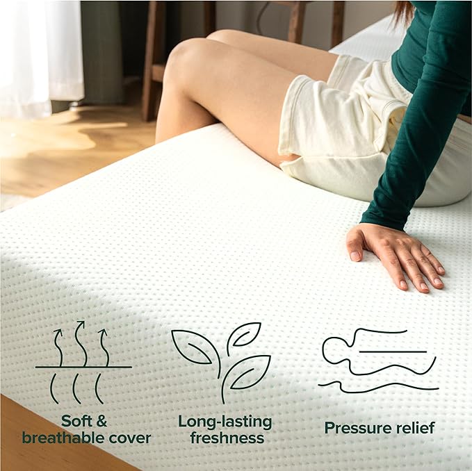 ZINUS 8 Inch Queen Green Tea Memory Foam Mattress [New Version], Fiberglass free, Medium Firm Feel, Zoned Pressure Relief, Certified Safe Foams & Fabric, Mattress in A Box