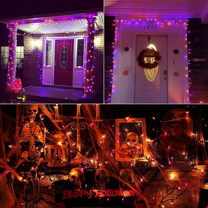 Toodour Orange & Purple Halloween Lights, 25ft 100 Count Incandescent Halloween String Lights, UL Certified Connectable Mini Bulbs String Lights for Outdoor, Indoor, Garden, Porch, Party, Home Decor