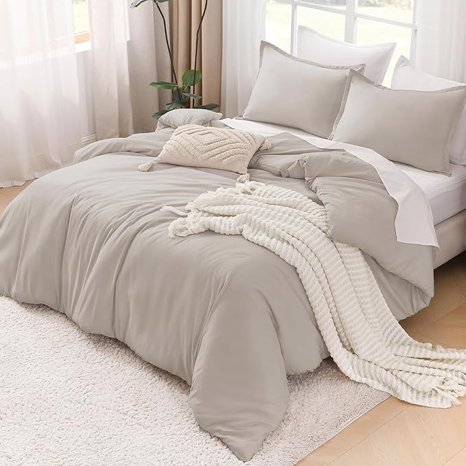 Litanika Comforters Linen Oversized Queen Size, 3 Pieces Lightweight Solid Bedding Comforter Set, All Season Fluffy Bed Set (98x98In Comforter & 2 Pillowcases)