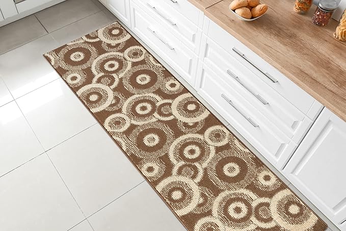 Custom Length Cut to Size Modern Farmhouse Carpet Runner Rug for Hallways, Non Slip Rubber Backed, 31 inch Wide X Customized Length, Geo Brown, 31 inch X 12 feet