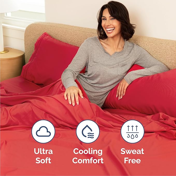 Cal King Size 4 Piece Sheet Set - Comfy Breathable & Cooling Bed Sheets Set - Hotel Luxury Bedding for Women, Men, Kids, Teens, Boys & Girls - Deep Pockets, Ultra-Soft, Wrinkle Free - Oeko-Tex - Red