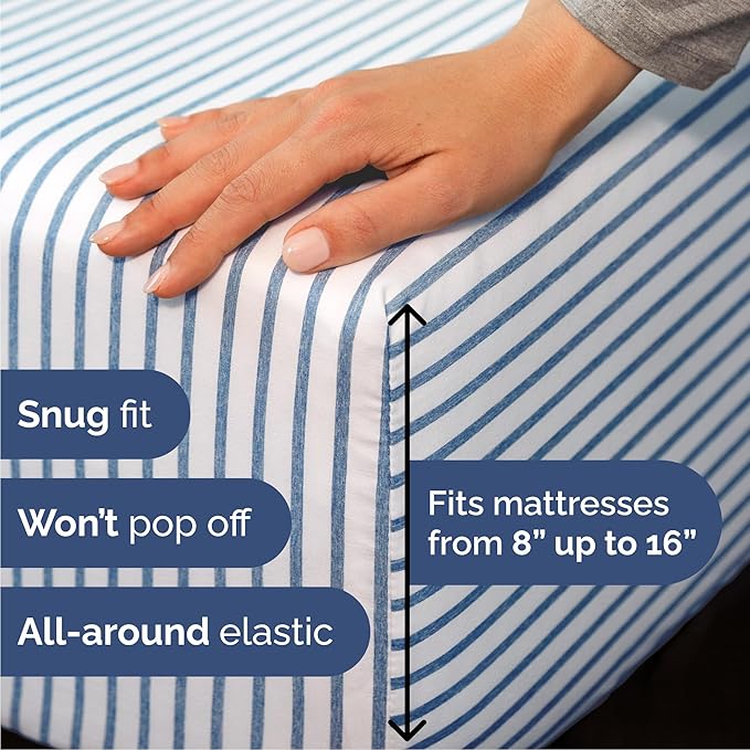 Cal King Size 4 Piece Sheet Set - Comfy Breathable & Cooling Bed Sheets Set - Hotel Luxury Bedding for Women, Men, Kids, Teens, Boys & Girls - Deep Pockets & Wrinkle Free - Oeko-Tex - Blue Stripes 2