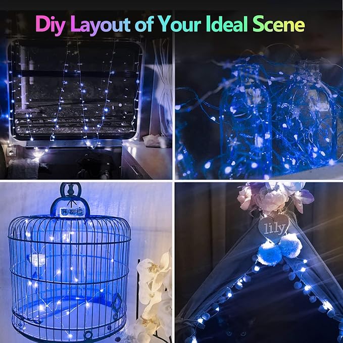 2 Pack 33FT 100LED Christmas Battery Operated Fairy Lights with Remote, Waterproof Battery Christmas Twinkle Light with Timer, String Lights for Bedroom Christmas Decorations (Blue)