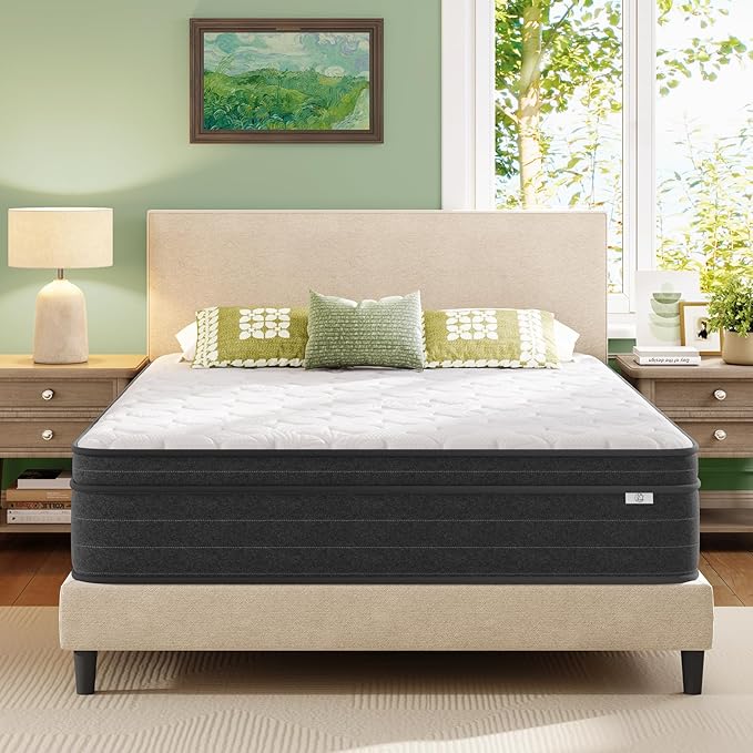 koorlian Queen Mattress 10 Inch - Cooling Hybrid Mattress in a Box for Back Pain Relief - Pocket Spring & Memory Foam | Fiberglass-Free, Medium Firm Feel, CertiPUR-US, 120 Nights Trial