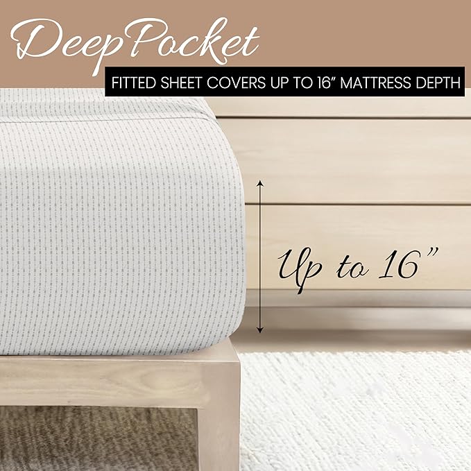 Linen Market 4 Piece King Sheet Set - Breathable, Double-Brushed Patterned Cooling Sheets – Oeko-TEX Certified Ultra Soft & Wrinkle-Free 16" Deep-Pocket King Sheets - Easy Care Beaded Arrows Gray