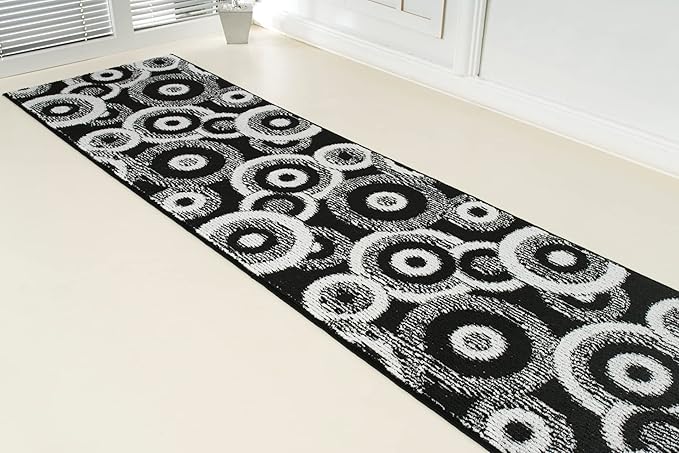 Custom Length Cut to Size Modern Farmhouse Carpet Runner Rug for Hallways, Non Slip Rubber Backed, 31 inch Wide X Customized Length, Geo Black, 31 inch X 13 feet